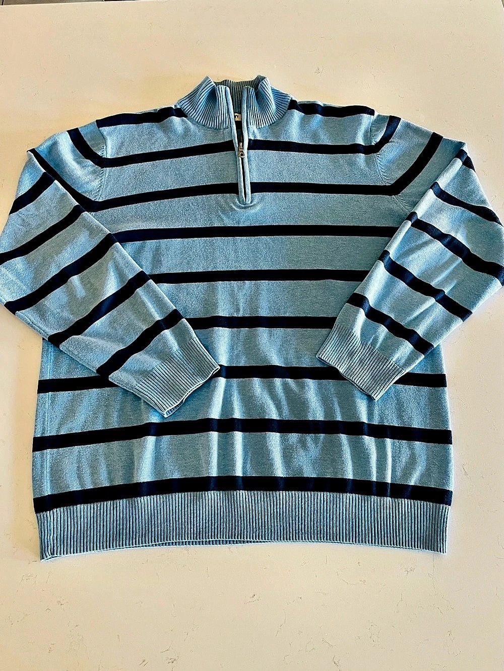 Old Navy Striped Quarter-Zip Sweater in Light Blue With Navy Stripe Mens XL EUC